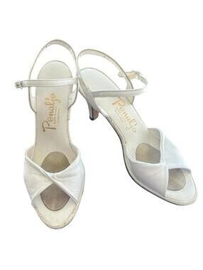 Vintage 70s Penaljo White Leather Slingback Heels Sz 8N Narrow Made USA